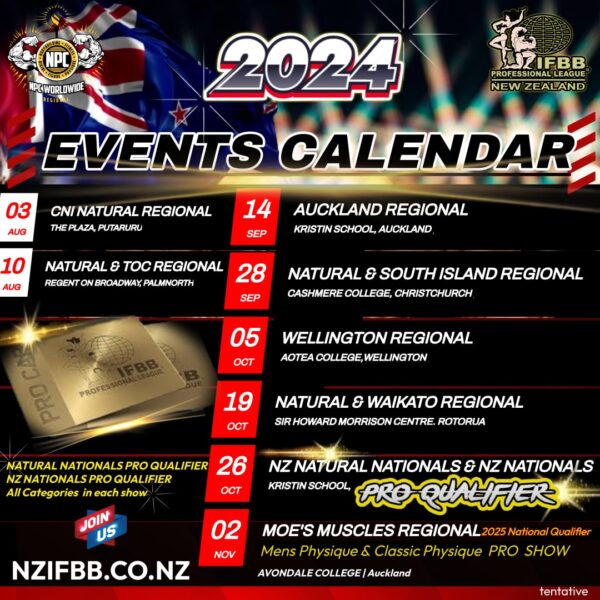 CALENDAR IFBB PRO LEAGUE NEW ZEALAND